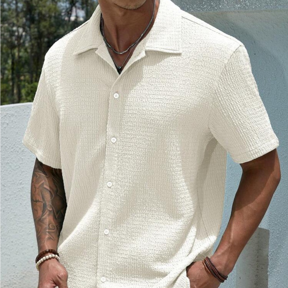 Homme Loose Fit Men's Solid Color Button Up Shirt